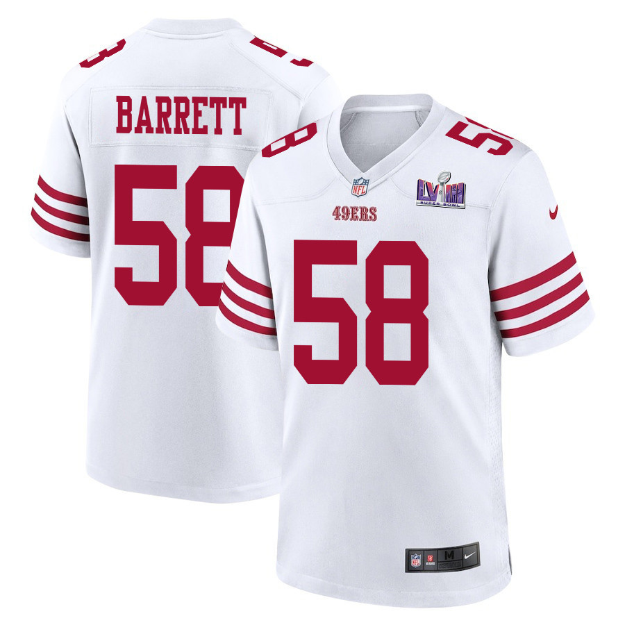 Alex Barrett 58 San Francisco 49ers Super Bowl LVIII Patch Game White NFL Jersey Men's