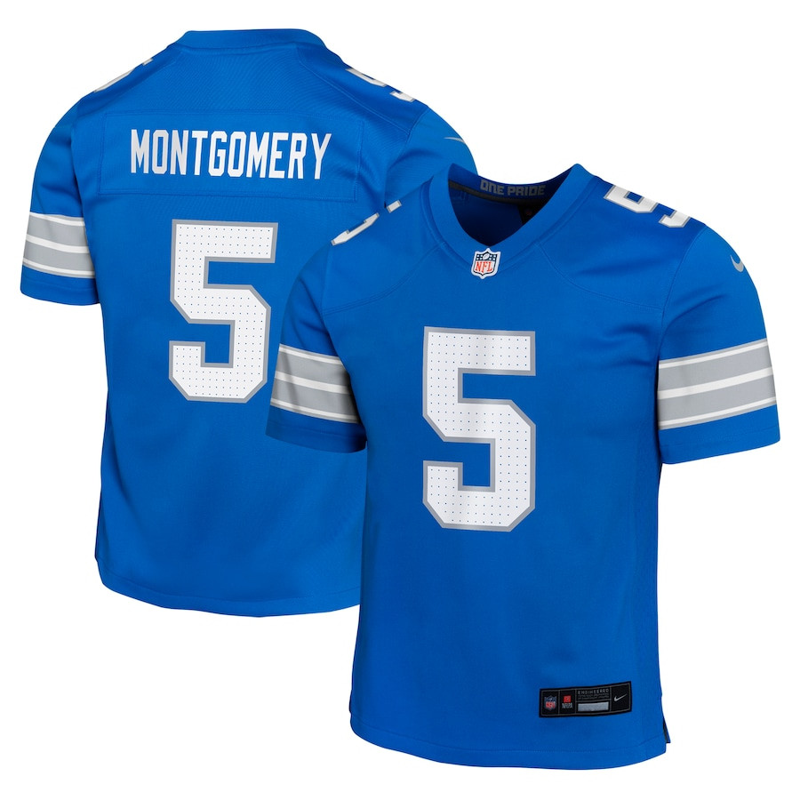 David Montgomery 5 Detroit Lions Team Player Game Blue NFL Jersey Youth