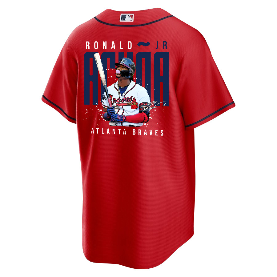 Ronald Acu?a Jr. 13 Atlanta Braves Signed Gum 2023 Alternate Player Red MLB Jersey Men's