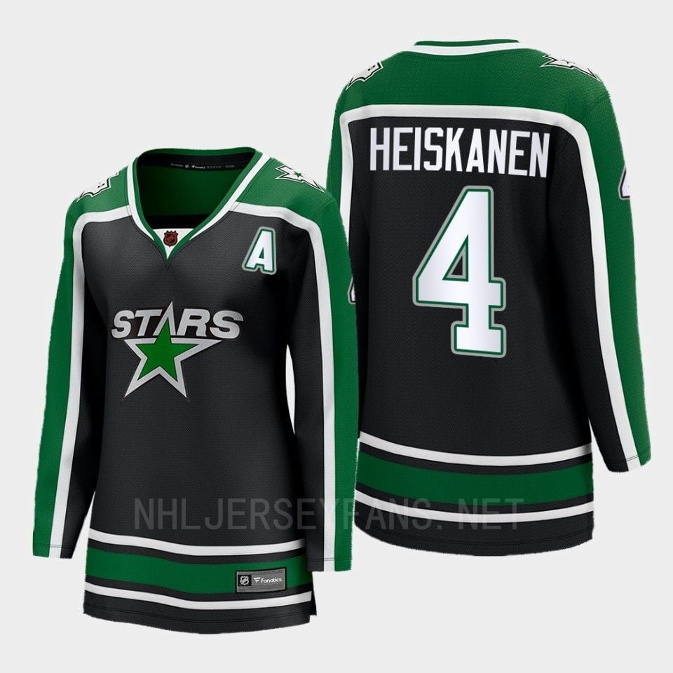 Dallas Stars 4 Miro Heiskanen Reverse Retro Black Equipment, Women NHL Jersey Women's