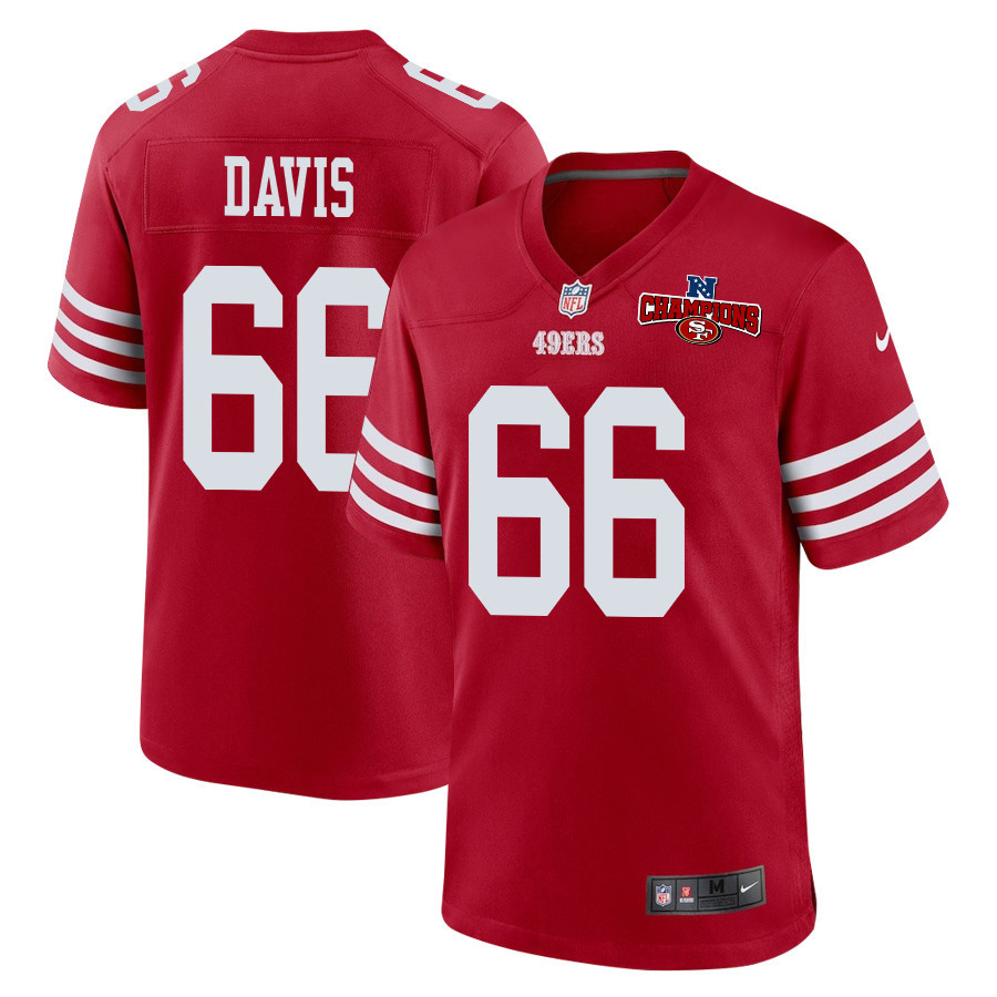 Jesse Davis 66 San Francisco 49ers NFC Champions Patch Game Scarlet NFL Jersey Men's