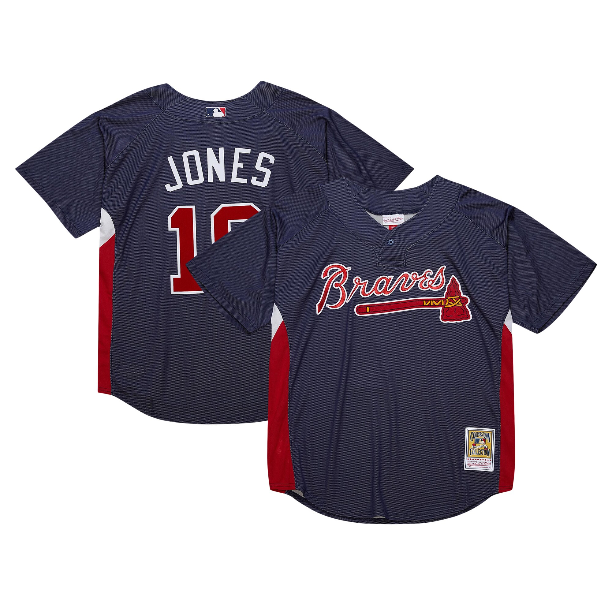 Atlanta Braves Chipper Jones Mitchell Ness Navy Cooperstown Collection 2007 Batting Practice MLB Jersey Men's