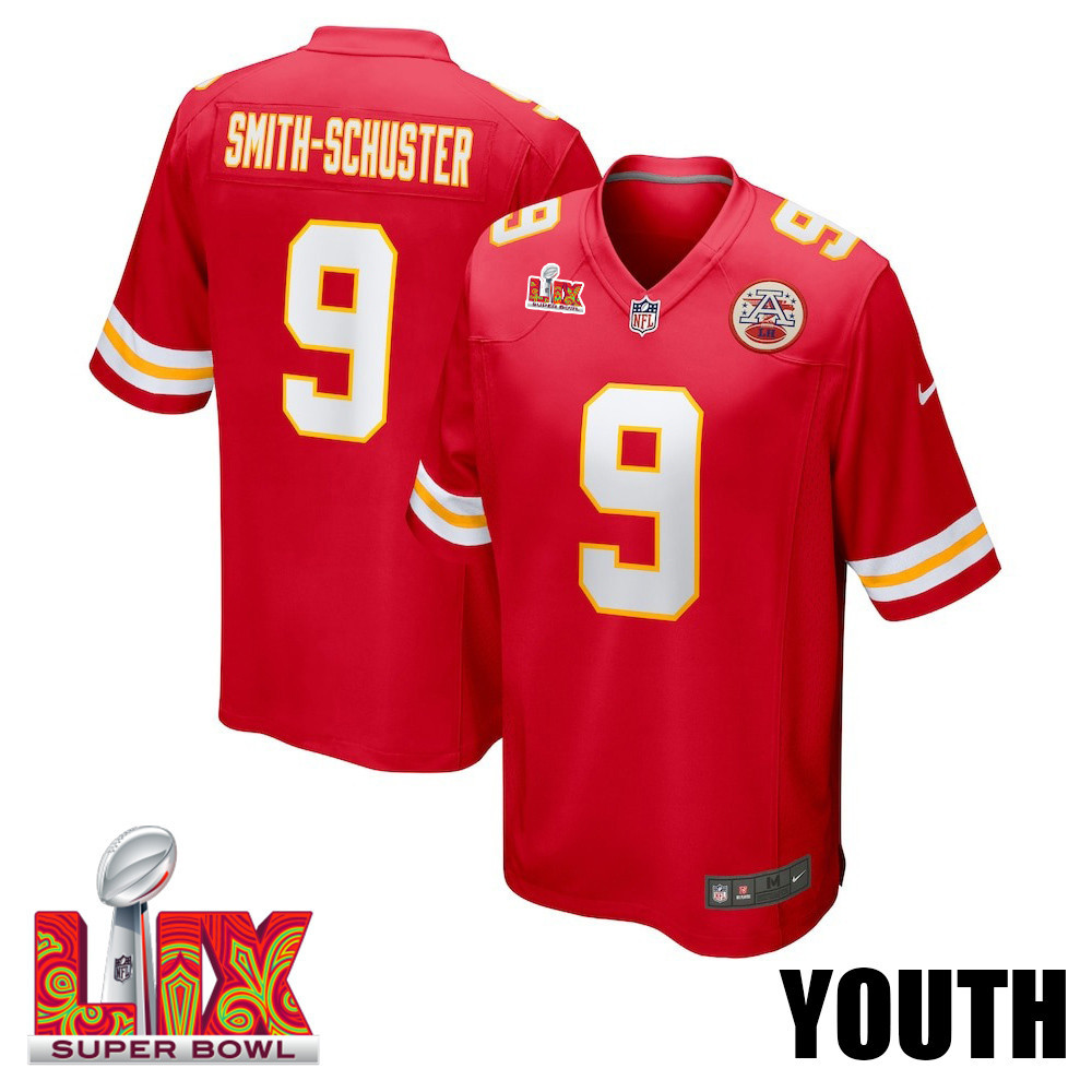 JuJu Smith-Schuster #9 Kansas City Chiefs Super Bowl LIX Red NFL Jersey Youth