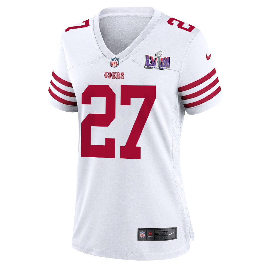 Ji'Ayir Brown 27 San Francisco 49ers Super Bowl LVIII Patch Game White NFL Jersey Women's