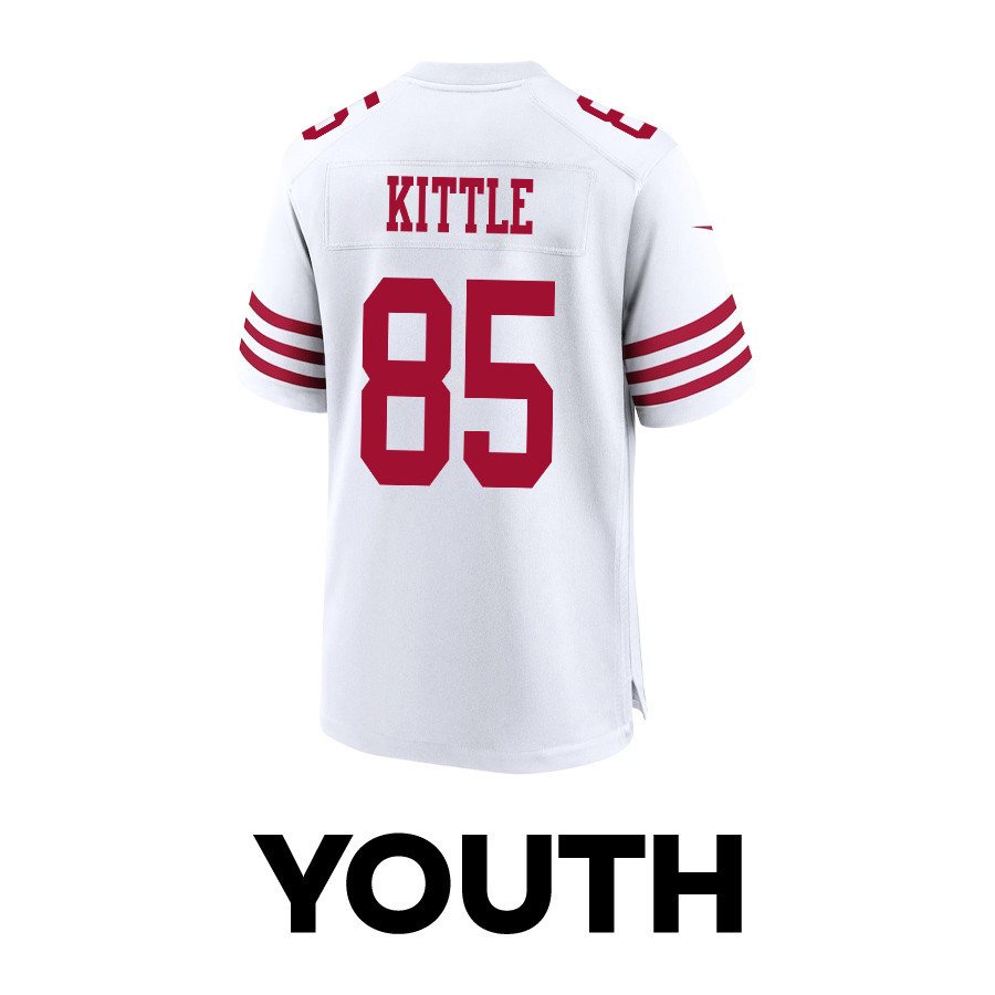 George Kittle 85 San Francisco 49ers Super Bowl LVIII Patch Game White NFL Jersey Youth