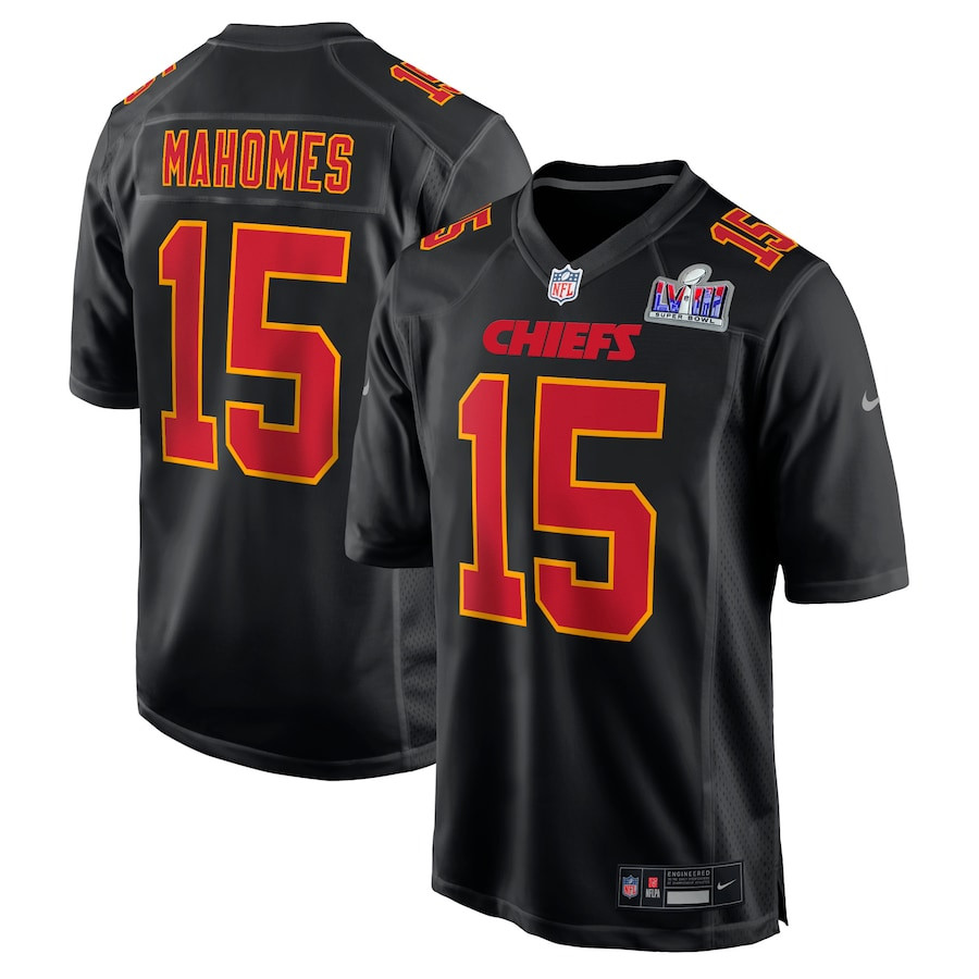 Patrick Mahomes 15 Kansas City Chiefs Super Bowl LVIII Fashion Game Carbon Black NFL Jersey Men's