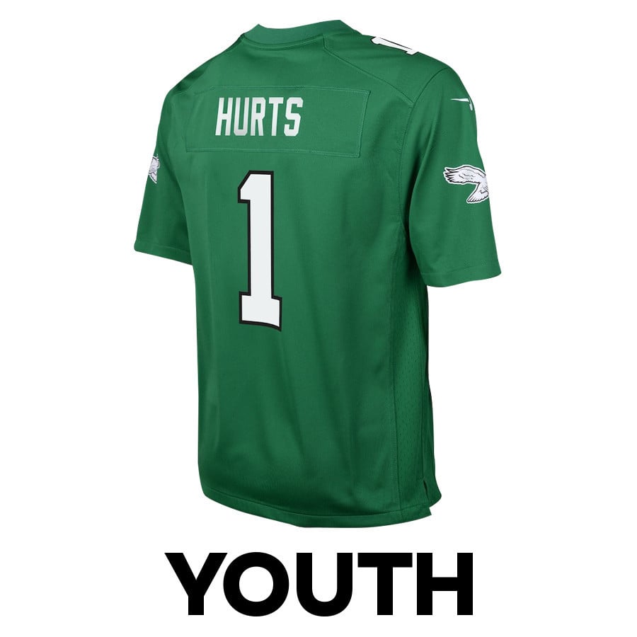 Jalen Hurts 1 Philadelphia Eagles Victory Game Kelly Green NFL Jersey Youth