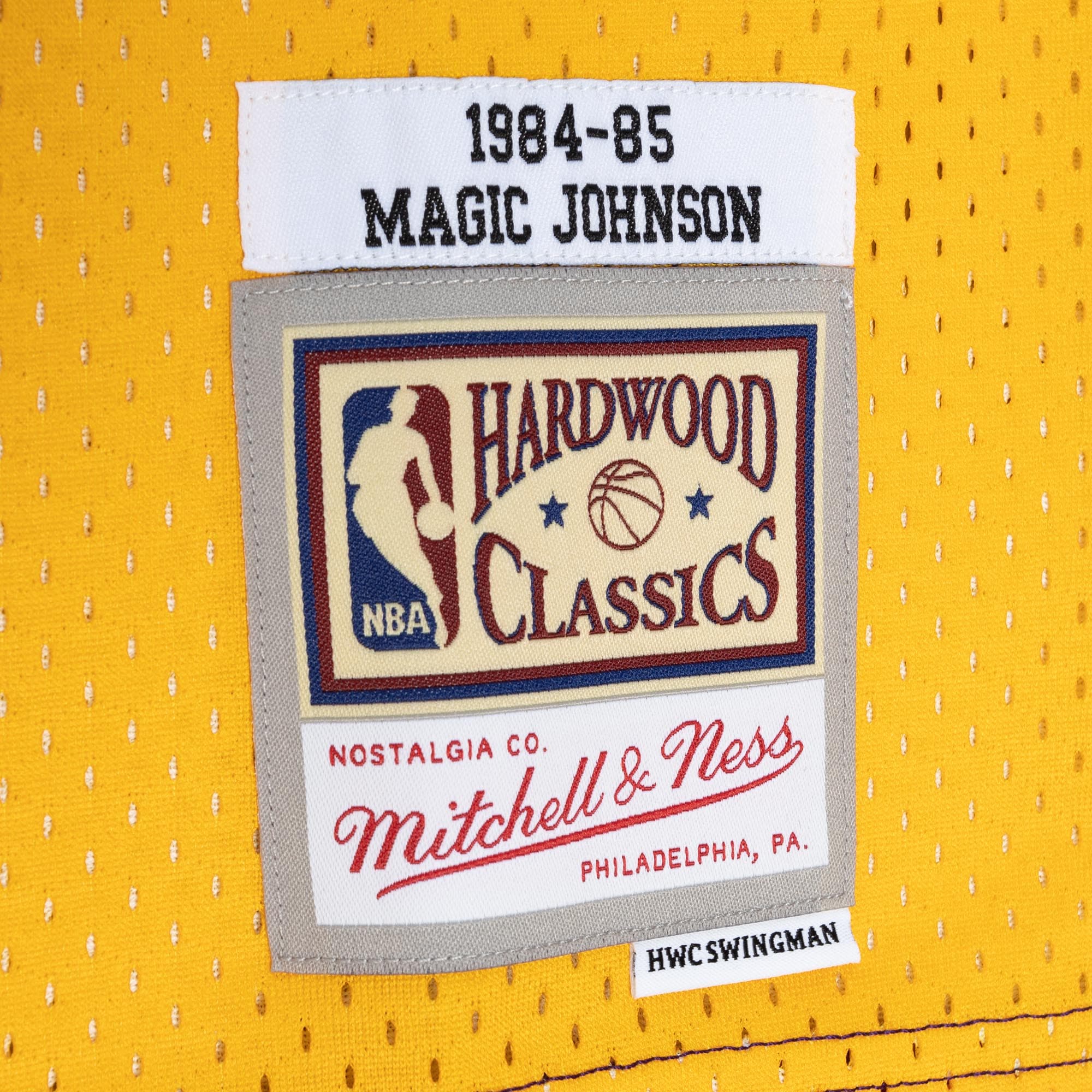 Mitchell Ness Magic Johnson Purple/Gold Los Angeles Lakers Hardwood Classics 1984/85 Split Swingman NBA Jersey Men's