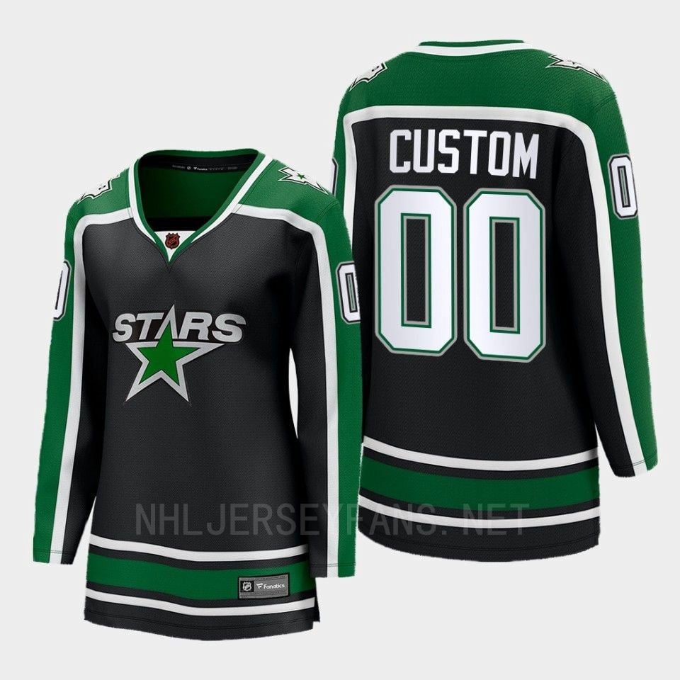 Dallas Stars 00 Custom Reverse Retro Black Equipment, Women NHL Jersey Women's