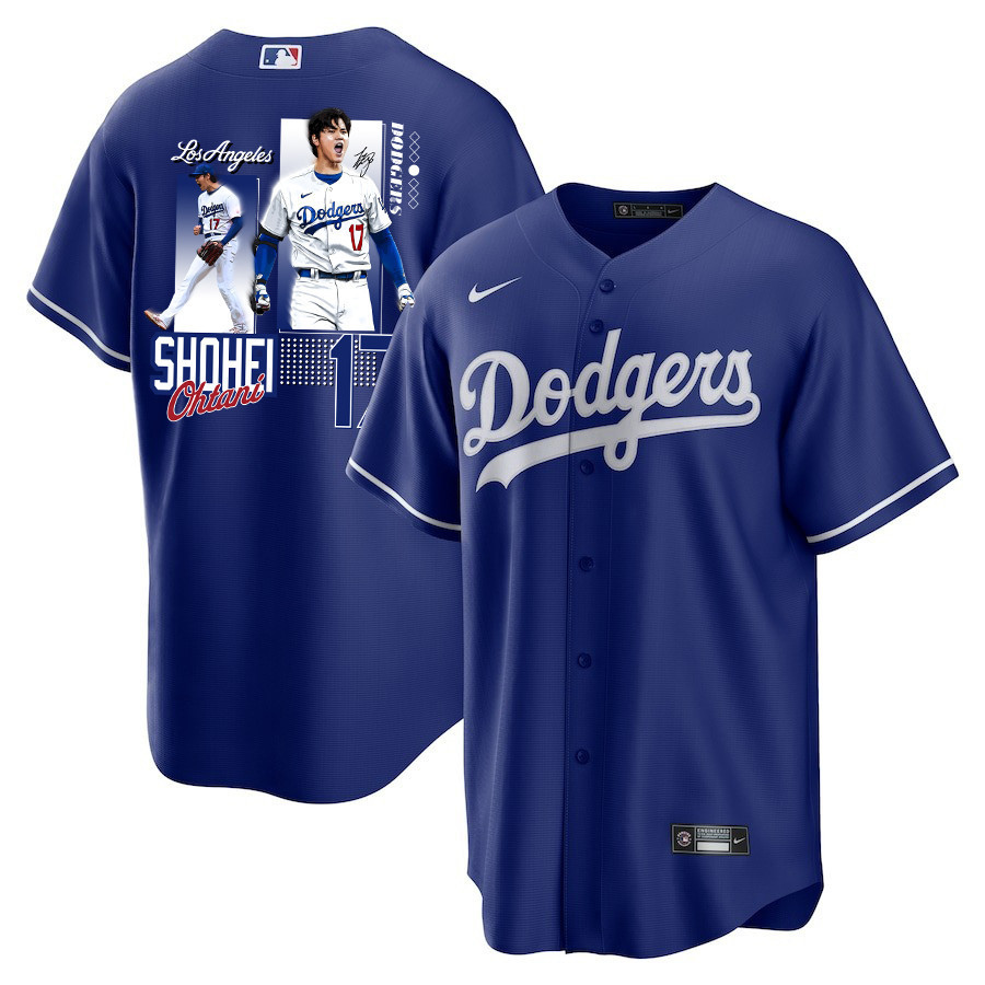 Shohei Ohtani 17 Los Angeles Dodgers Signed Welcome To The Sho 2023 Alternate Royal MLB Jersey Men's