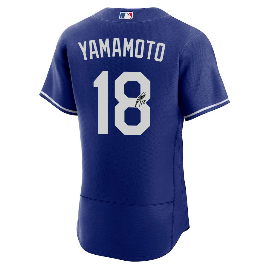 Yoshinobu Yamamoto 18 Signed Los Angeles Dodgers Alternate ELITE Royal MLB Jersey Men's