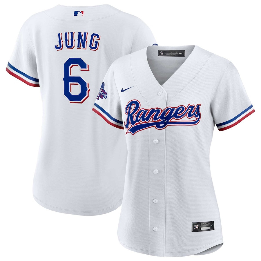 Josh Jung 6 Texas Rangers Home 2023 World Series Champions White MLB Jersey Women's