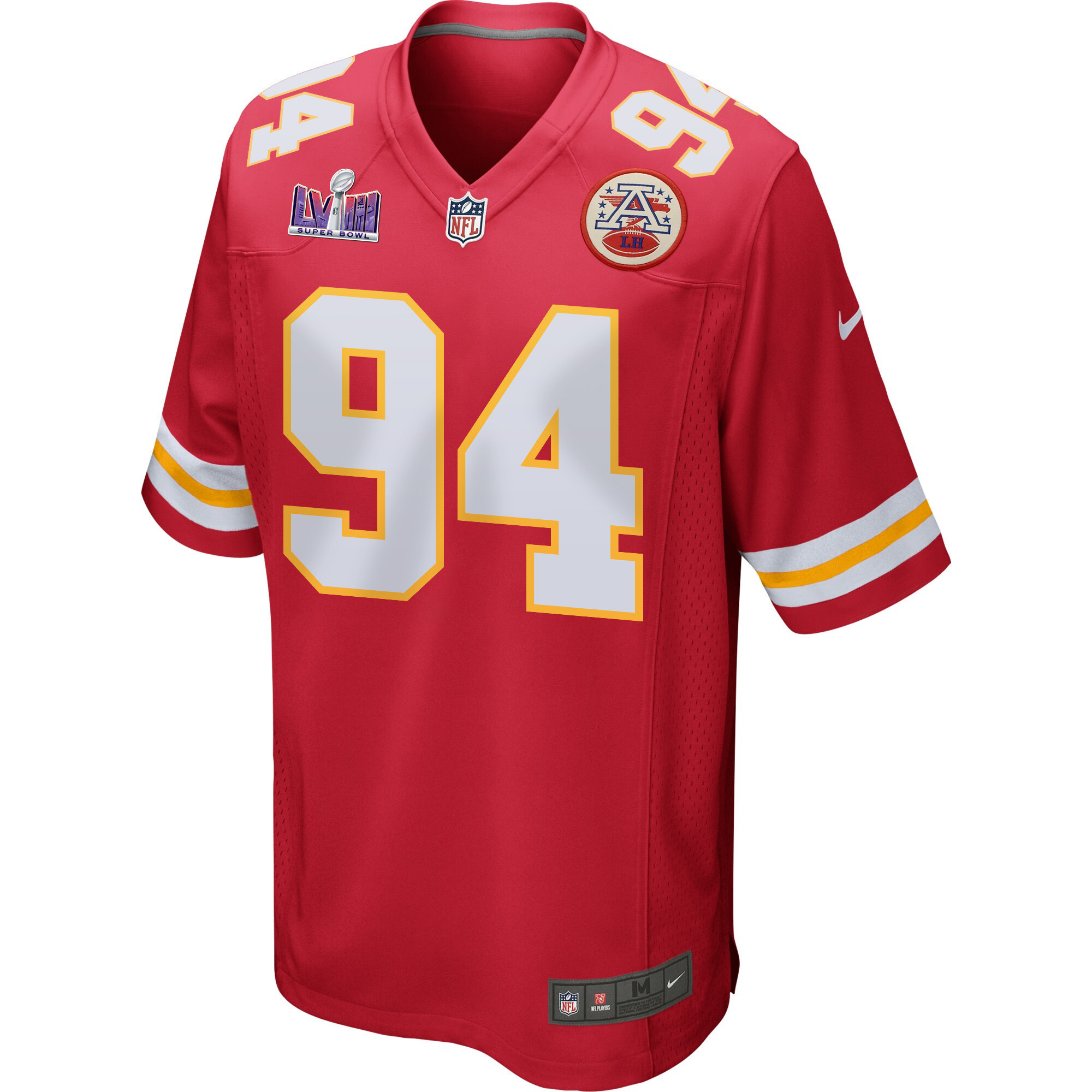 Malik Herring 94 Kansas City Chiefs Super Bowl LVIII Patch Game Red NFL Jersey Men's