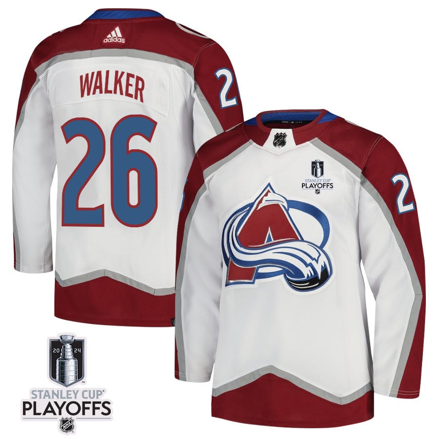 Sean Walker 26 Colorado Avalanche 2024 Playoffs Patch Away White NHL Jersey Men's