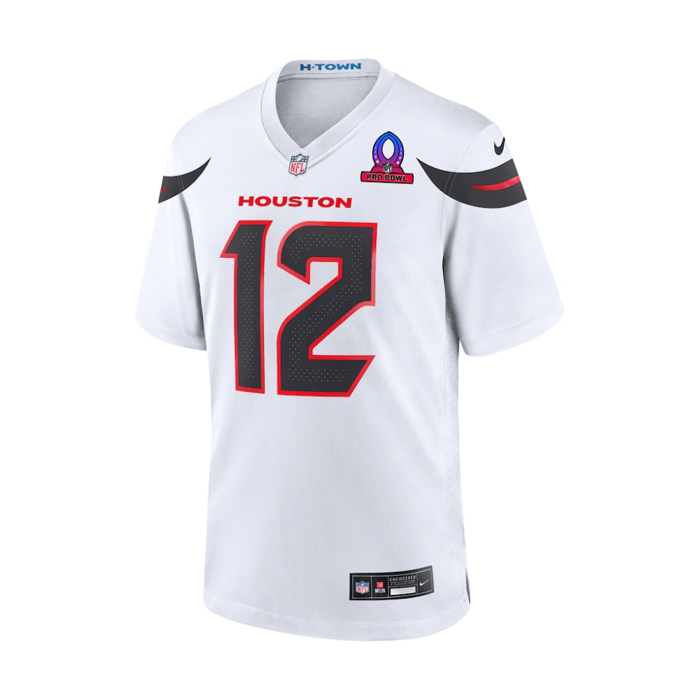 Nico Collins 12 Houston Texans 2025 Pro Bowl Patch Game White NFL Jersey Men's