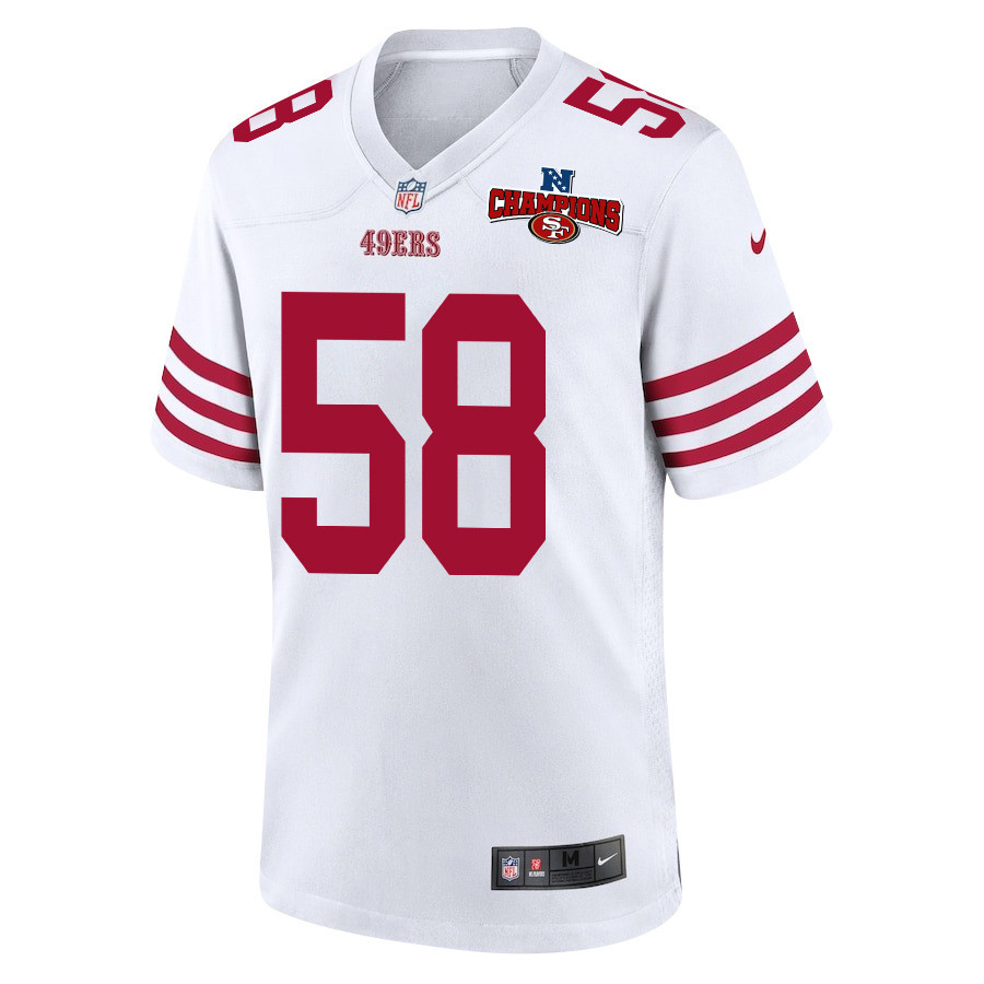 Alex Barrett 58 San Francisco 49ers NFC Champions Patch Game White NFL Jersey Men's