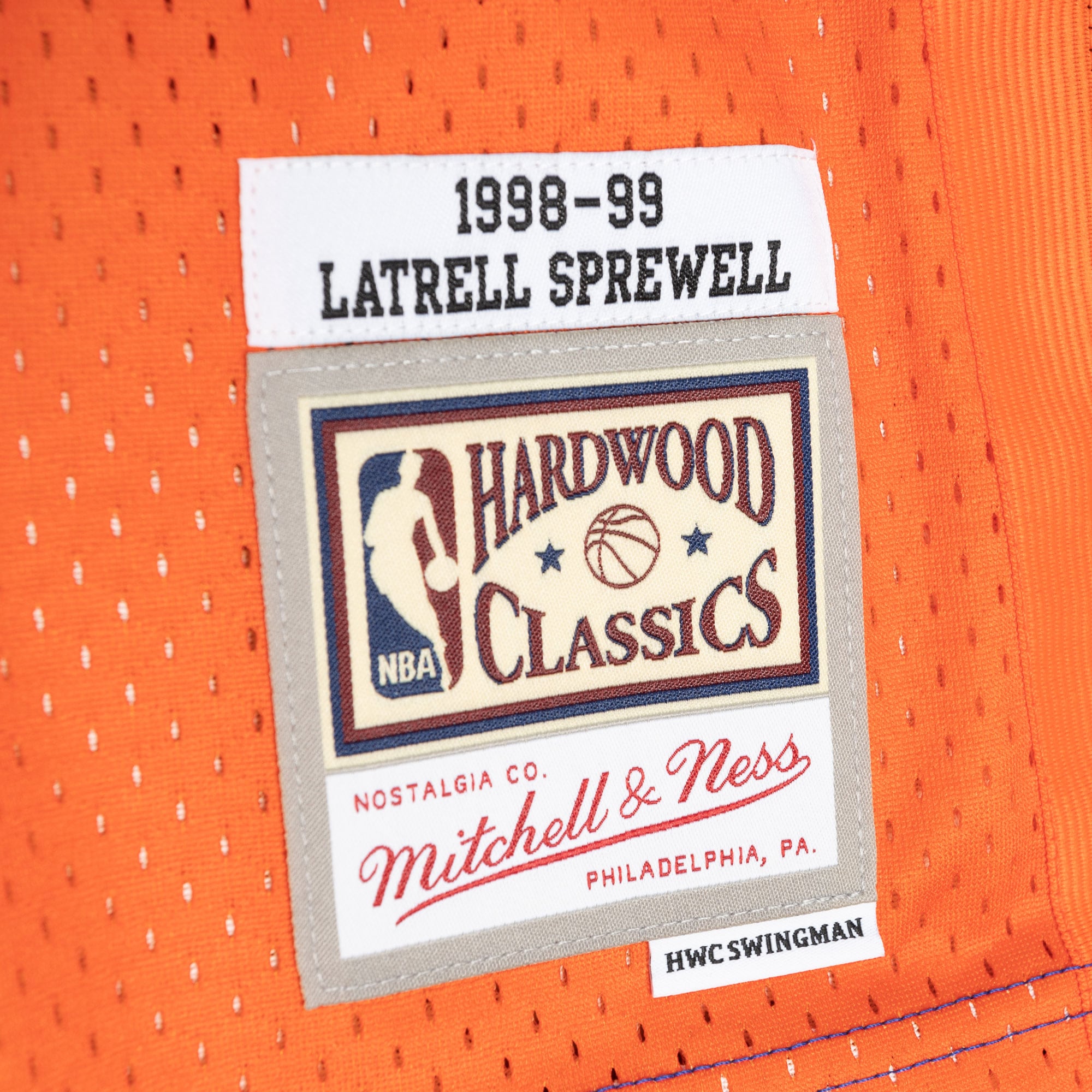 Mitchell Ness Latrell Sprewell Blue/Orange New York Knicks Hardwood Classics 1998/99 Split Swingman NBA Jersey Men's