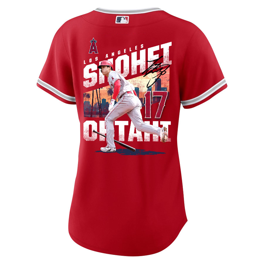Shohei Ohtani 17 Los Angeles Angels Signed City 2023 Alternate Player Red MLB Jersey Women's
