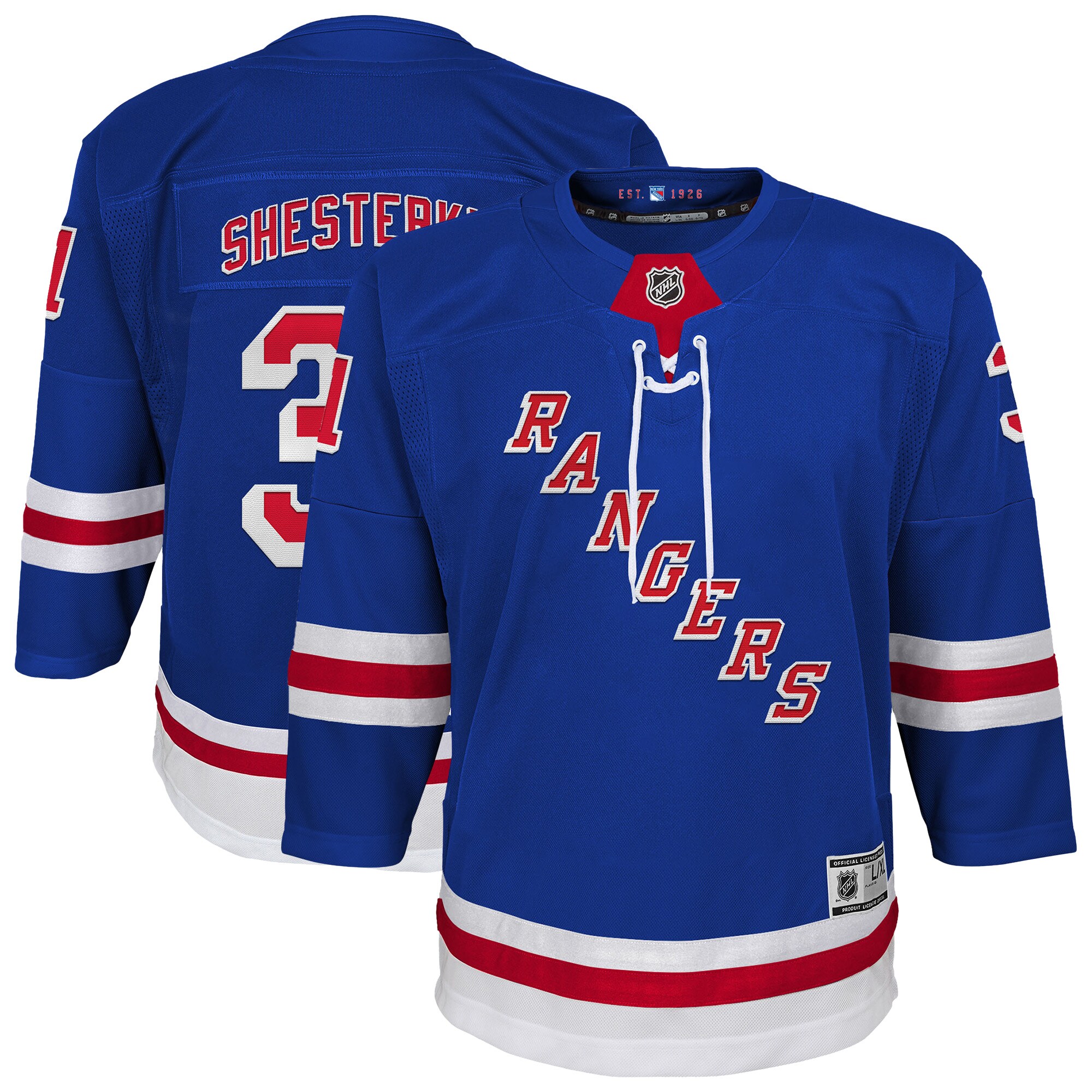 New York Rangers Igor Shesterkin Blue Home Premier Player NHL Jersey Youth