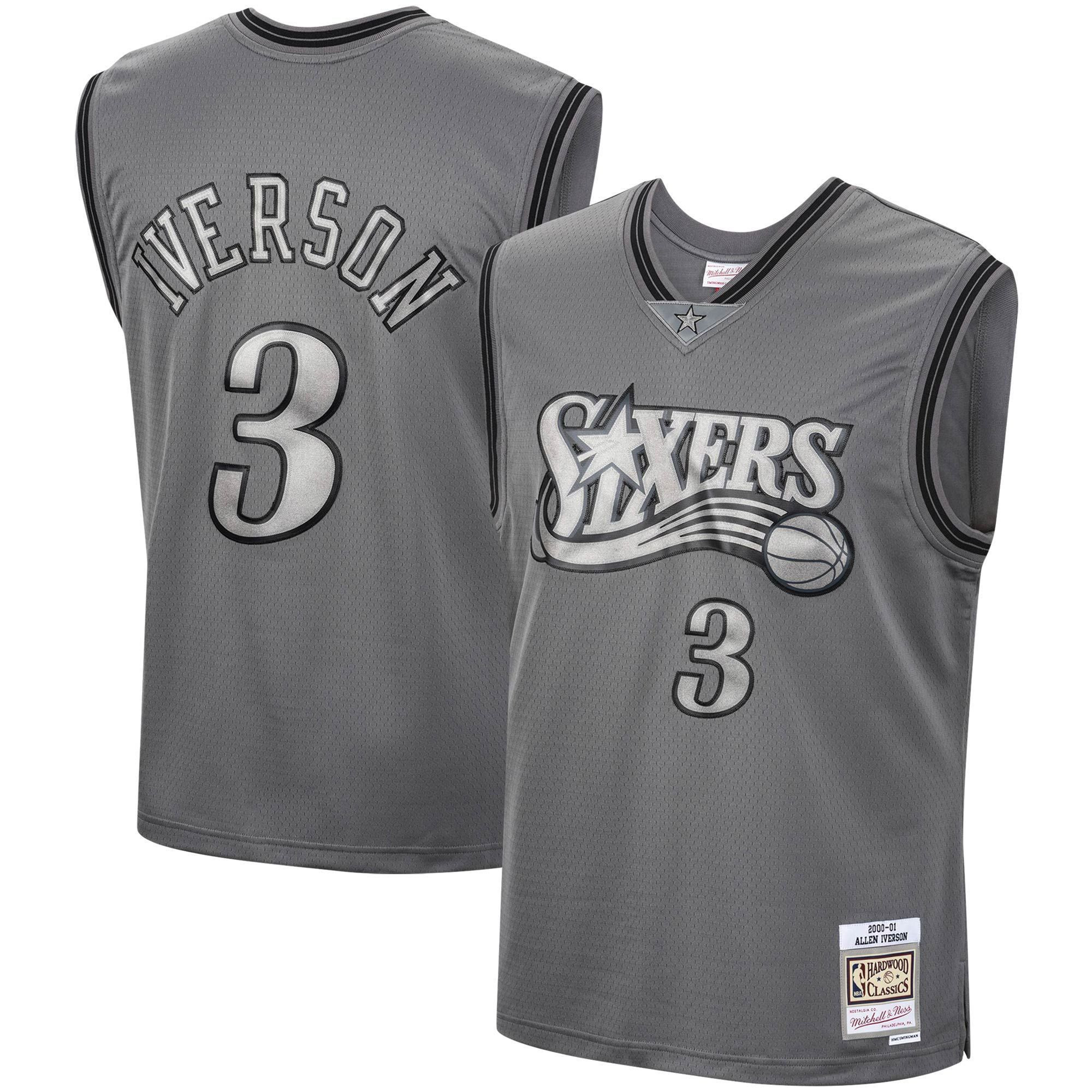 Allen Iverson Philadelphia 76ers Mitchell Ness Hardwood Classics Retired Player 2000/01 Metal Works Swingman ??Charcoal NBA Jersey Men's