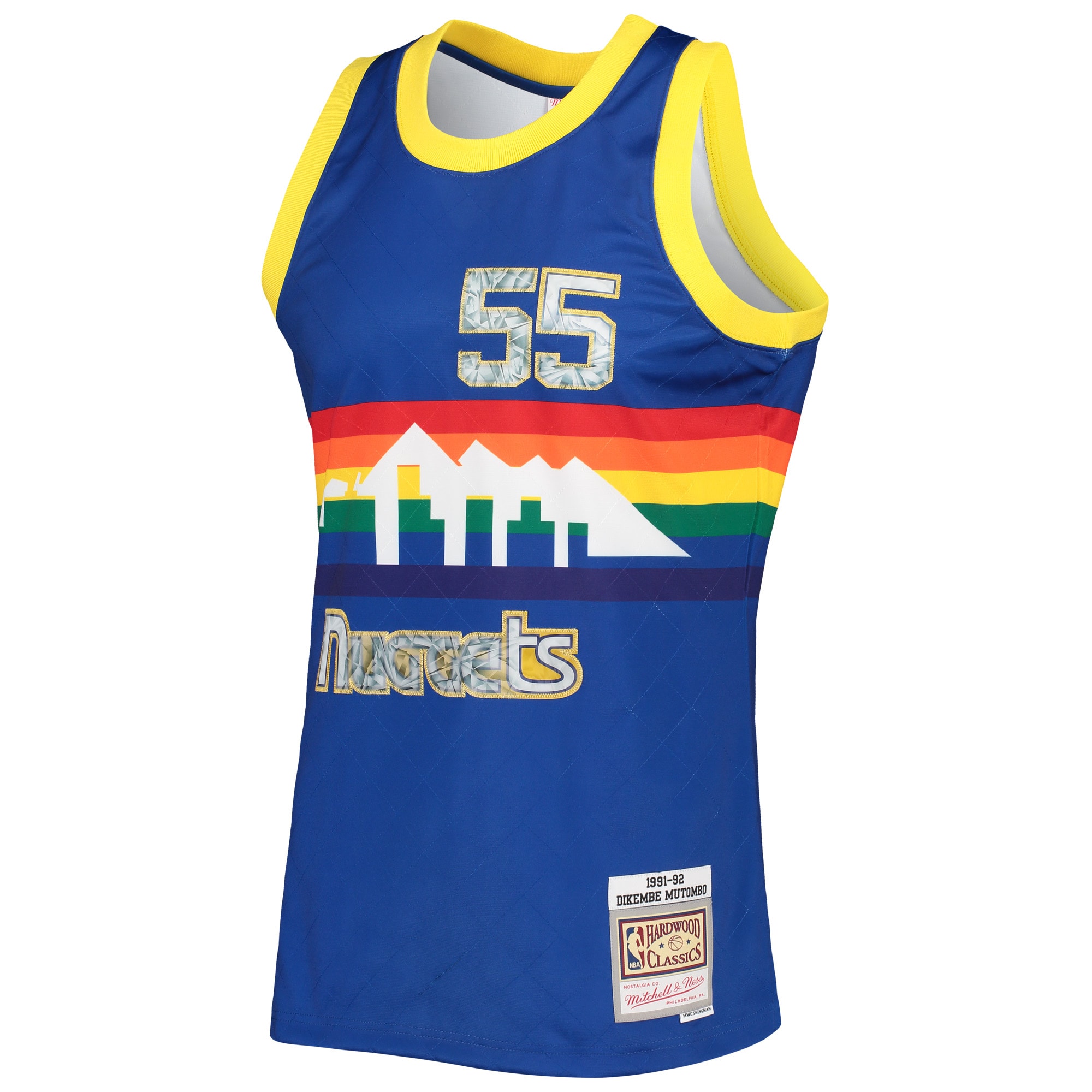 Mitchell Ness Dikembe Mutombo Royal Denver Nuggets 1996/97 Hardwood Classics 75th Anniversary Diamond Swingman NBA Jersey Men's