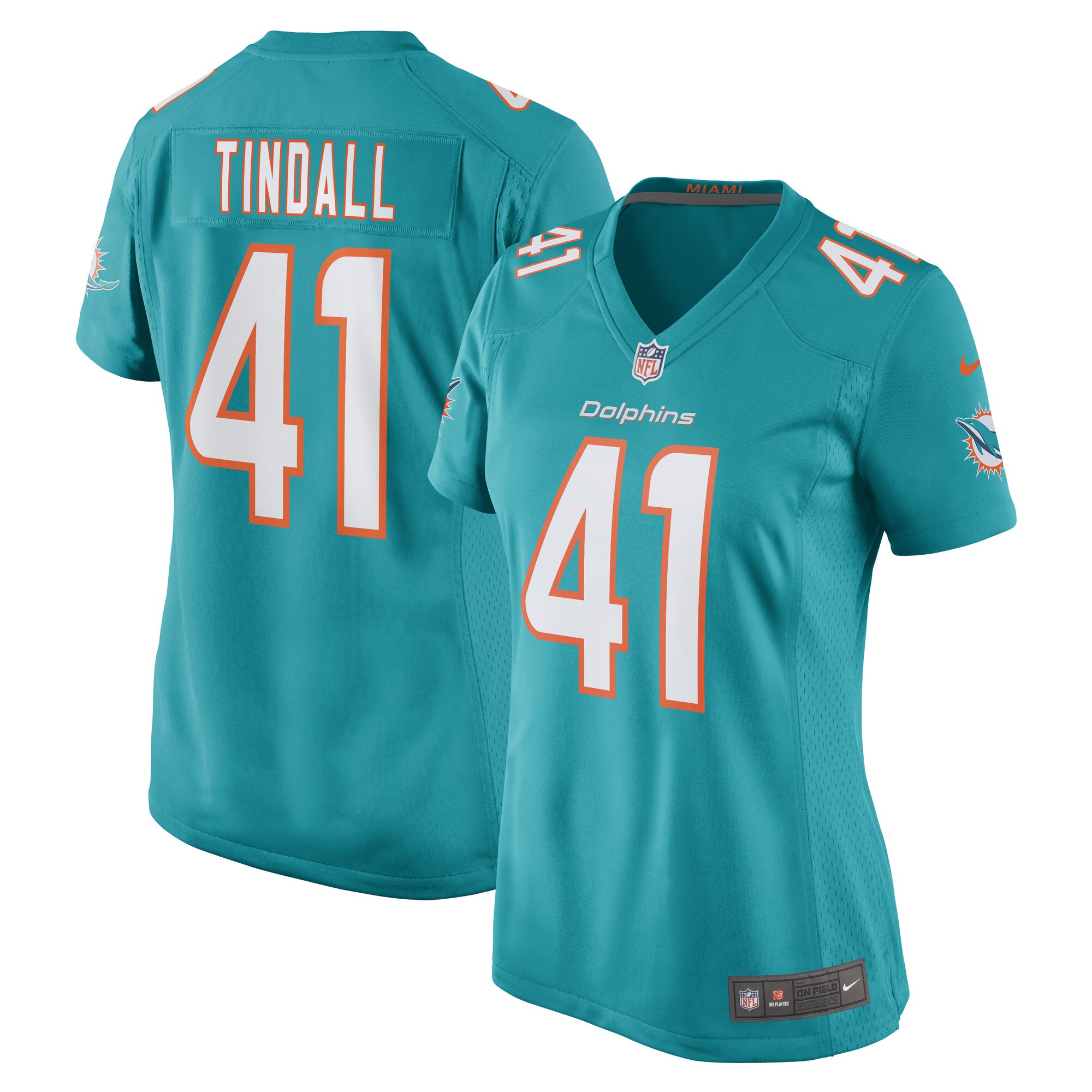 Miami Dolphins Channing Tindall Aqua Game Player NFL Jersey Women's