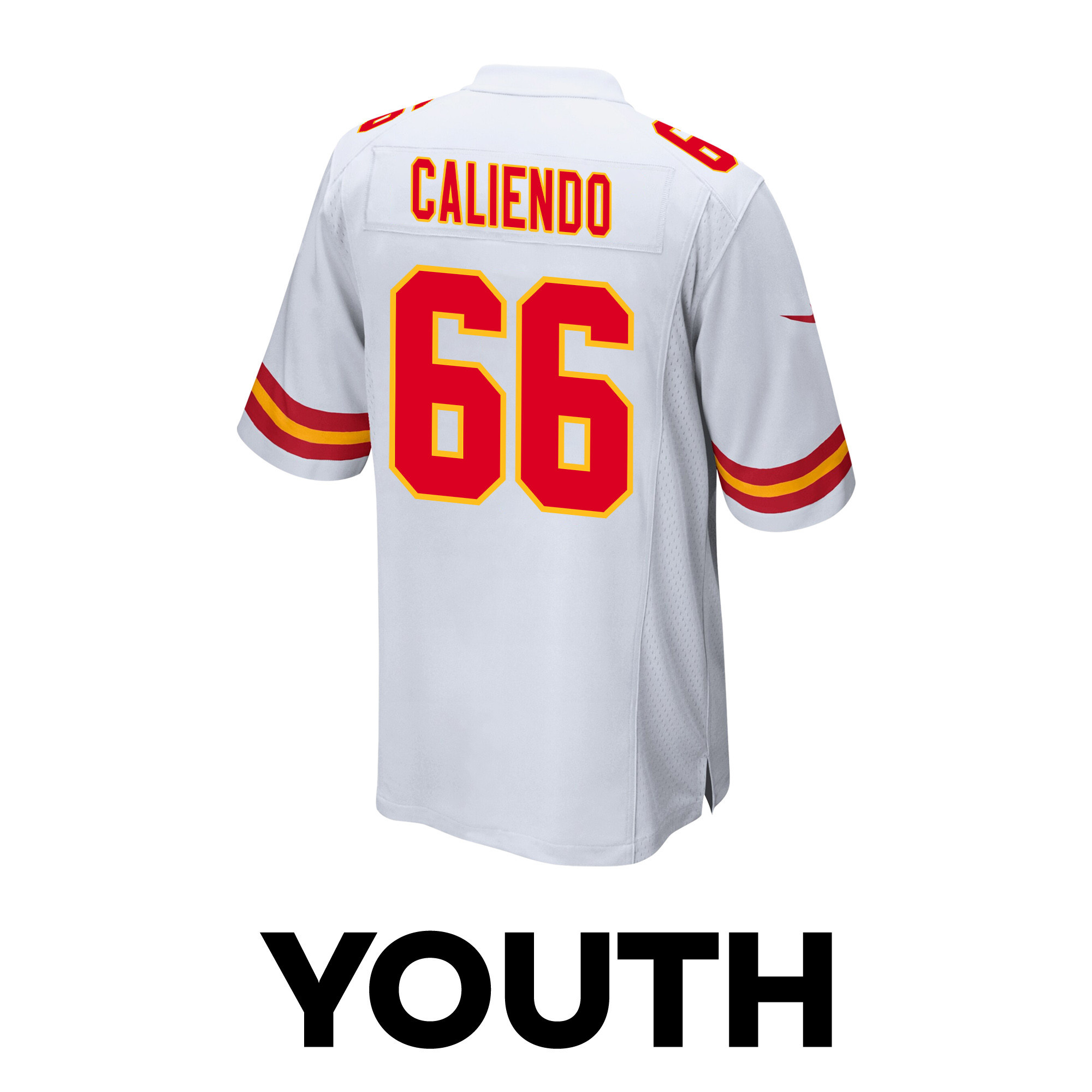 Mike Caliendo 66 Kansas City Chiefs Super Bowl LVIII Champions 4X Game White NFL Jersey Youth