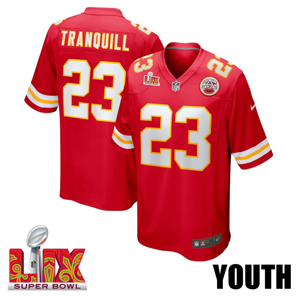 Drue Tranquill #23 Kansas City Chiefs Super Bowl LIX Red NFL Jersey Youth