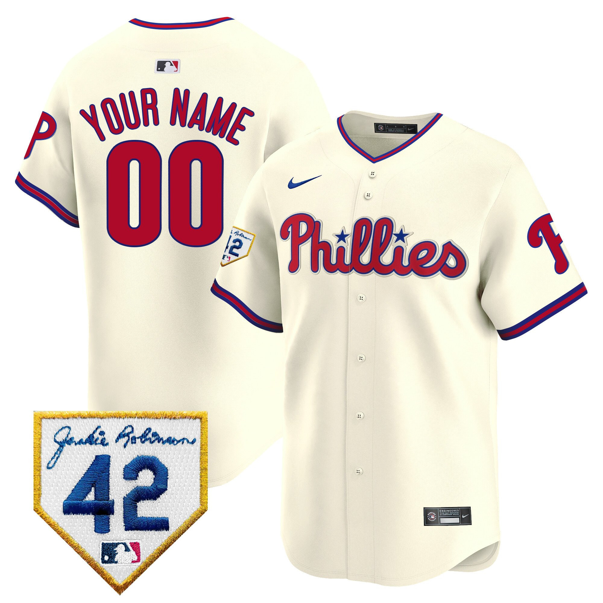 Philadelphia Phillies 2024 Jackie Robinson Patch Custom Cream MLB Jersey Men's