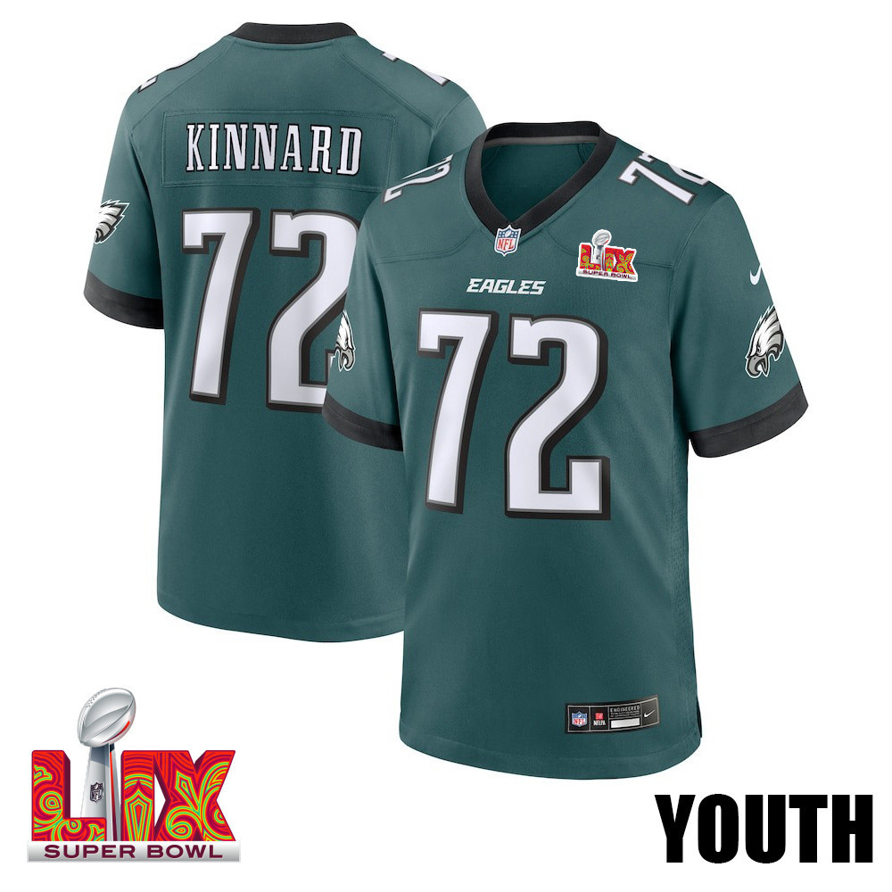 Darian Kinnard #72 Philadelphia Eagles Super Bowl LIX Midnight Green NFL Jersey Youth