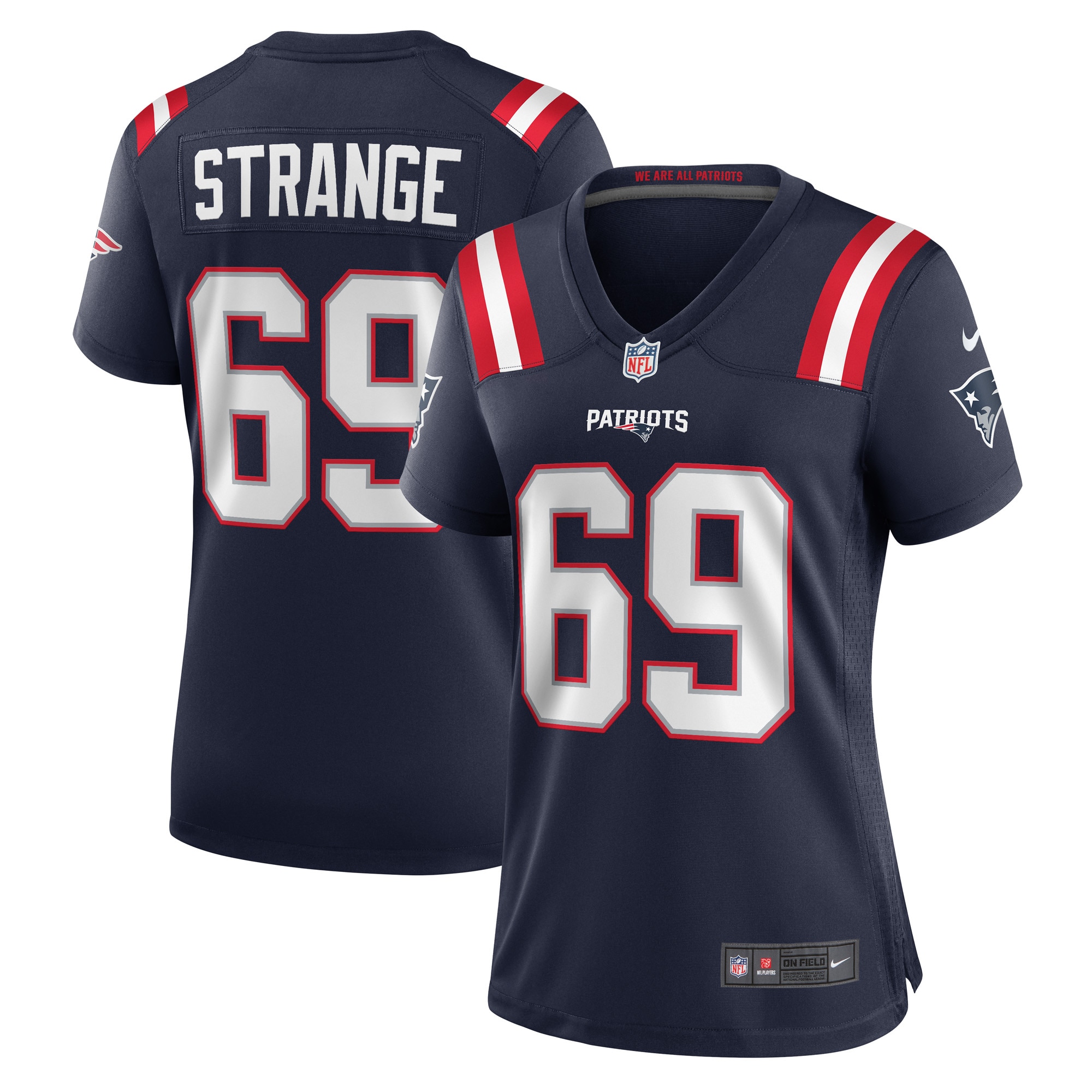 New England Patriots Cole Strange Navy Game Player NFL Jersey Women's
