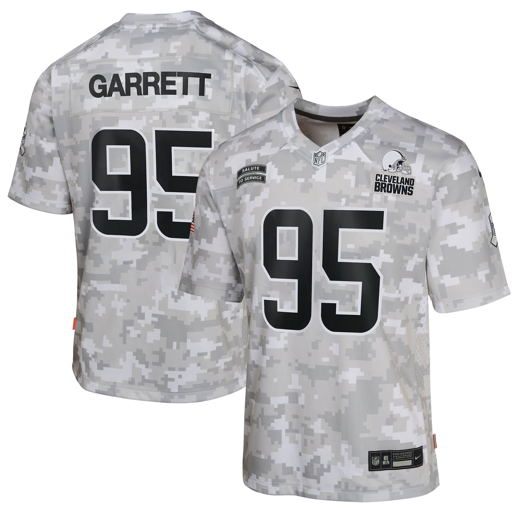 Cleveland Browns Myles Garrett Arctic Camo 2024 Salute to Service Game NFL Jersey Youth