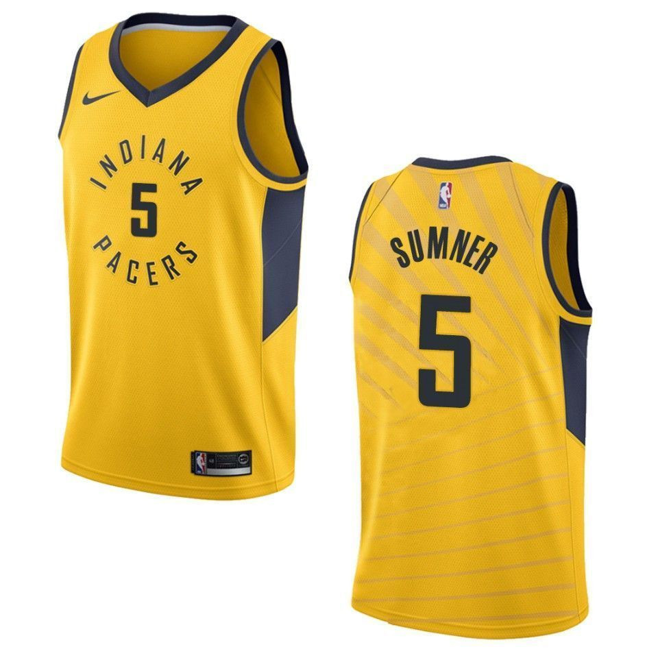 Indiana Pacers 5 Edmond Sumner Statement Swingman Gold NBA Jersey Men's
