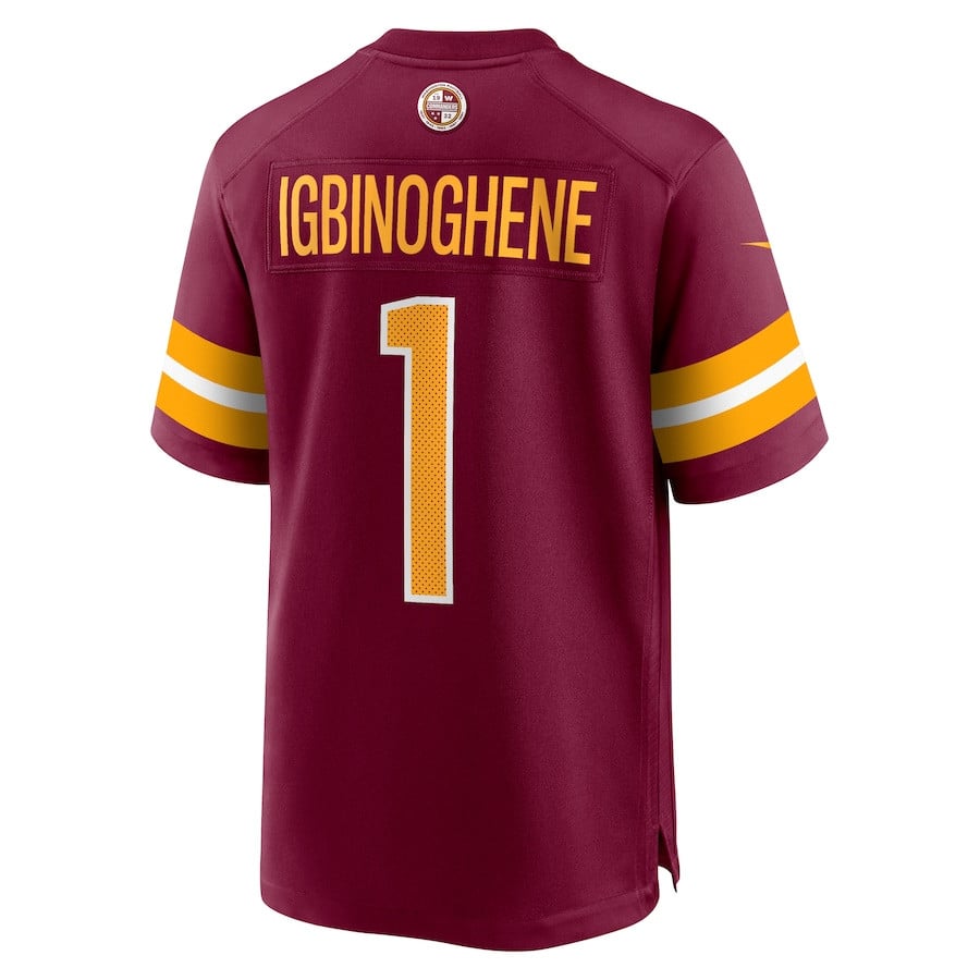 Noah Igbinoghene 1 Washington Commanders Game Burgundy NFL Jersey Men's
