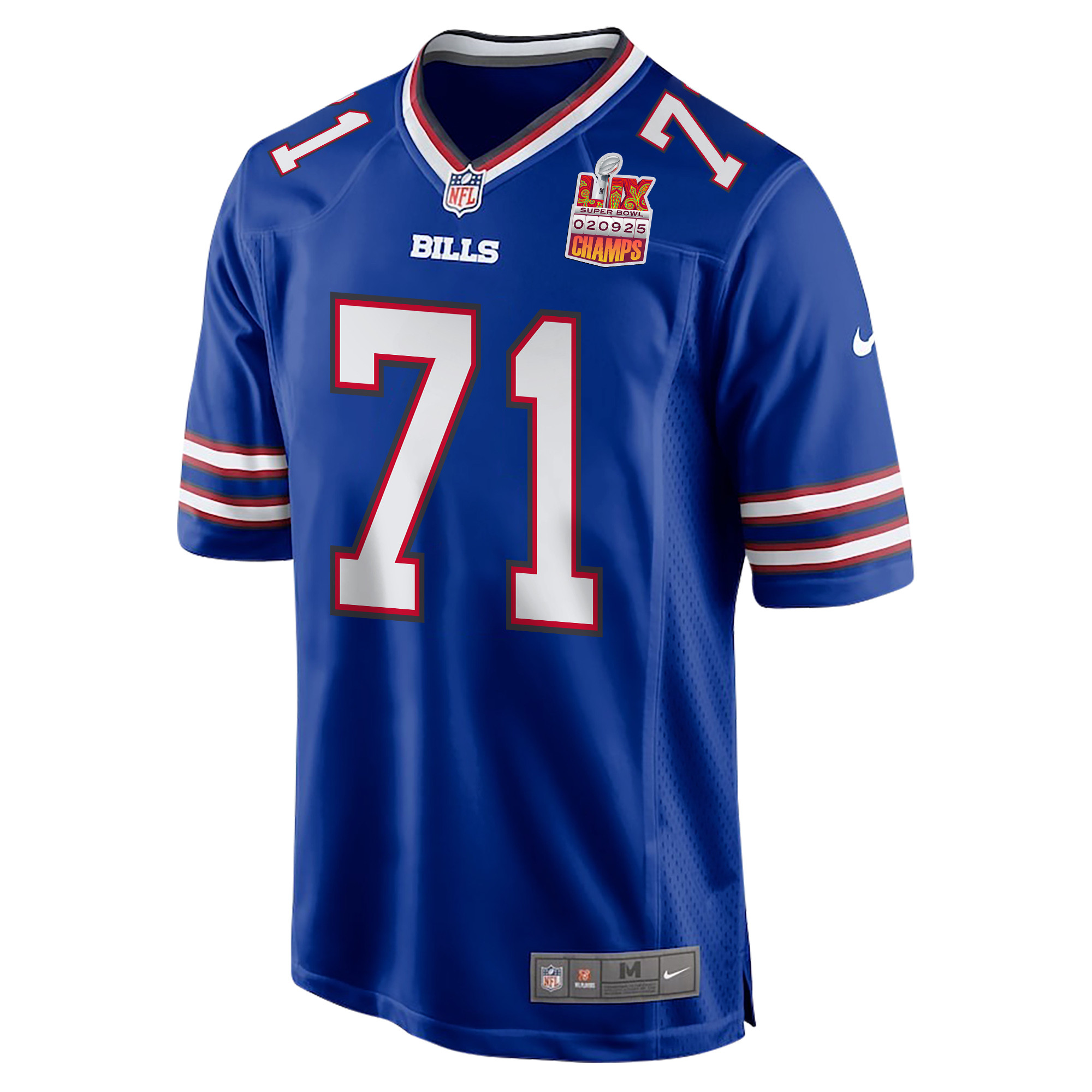 Quinton Jefferson 71 Buffalo Bills Super Bowl LIX Champions Patch Game Royal NFL Jersey Men's
