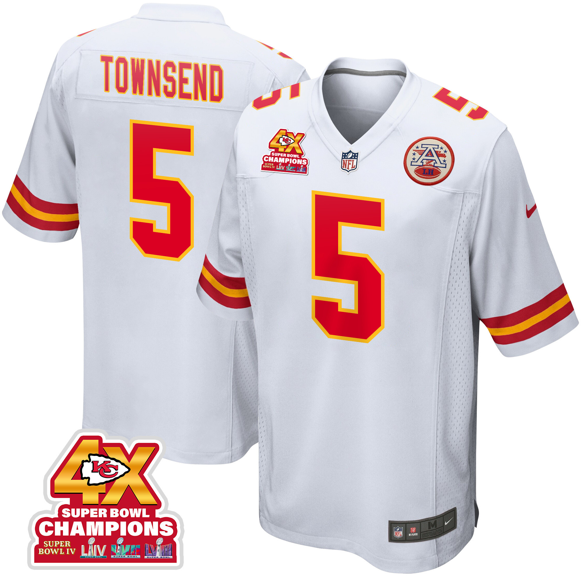 Tommy Townsend 5 Kansas City Chiefs Super Bowl LVIII Champions 4X Game White NFL Jersey Men's