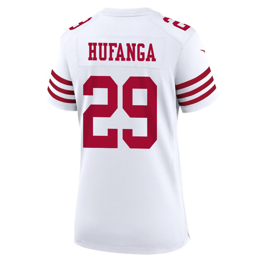 Talanoa Hufanga 29 San Francisco 49ers Super Bowl LVIII Patch Game White NFL Jersey Women's