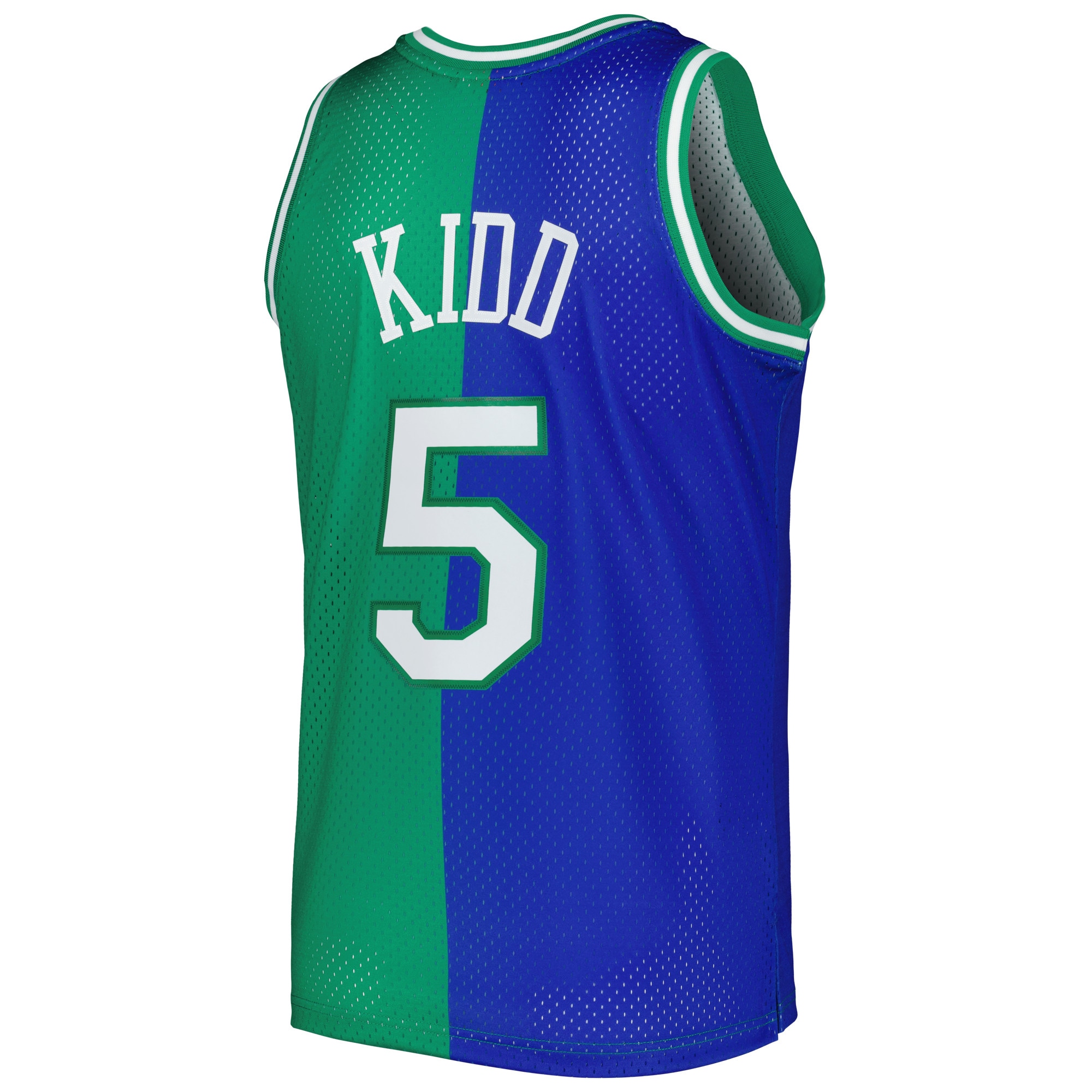 Mitchell Ness Jason Kidd Blue/Green Dallas Mavericks Hardwood Classics 1994/95 Split Swingman NBA Jersey Men's