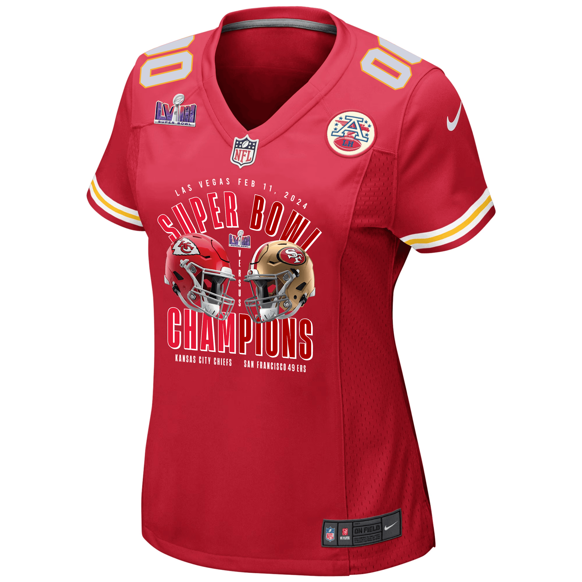 Kansas City Chiefs vs. San Francisco 49ers Super Bowl LVIII Matchup Game Custom Red NFL Jersey Women's