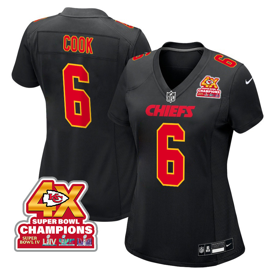 Bryan Cook 6 Kansas City Chiefs Super Bowl LVIII Champions 4X Fashion Game Carbon Black NFL Jersey Women's