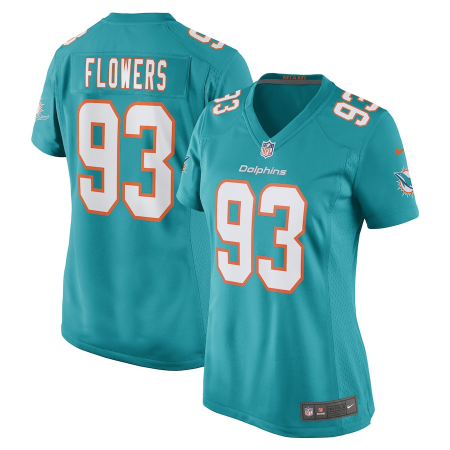 Trey Flowers 93 Miami Dolphins Game Aqua NFL Jersey Women's