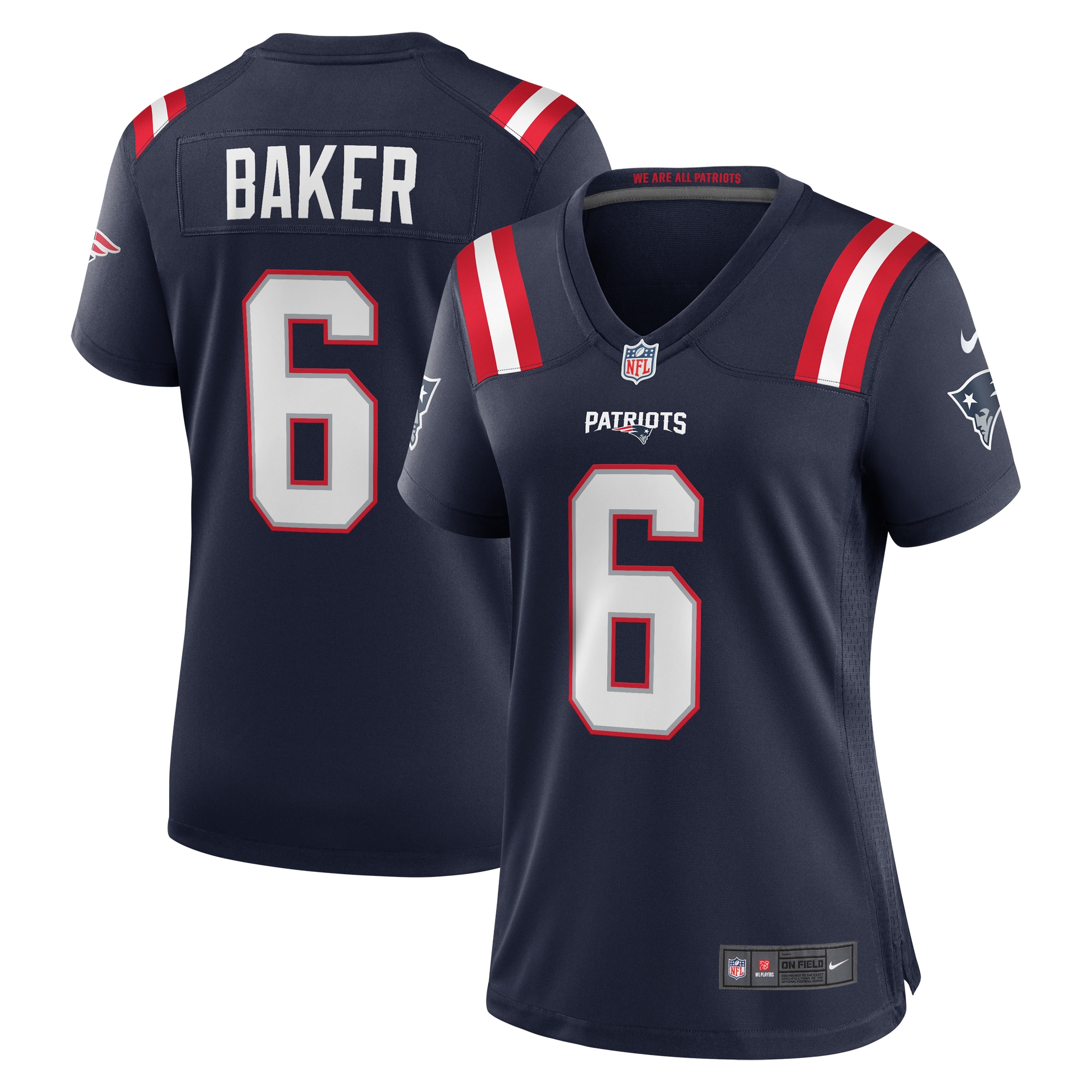 New England Patriots Javon Baker Navy Team Game NFL Jersey Women's