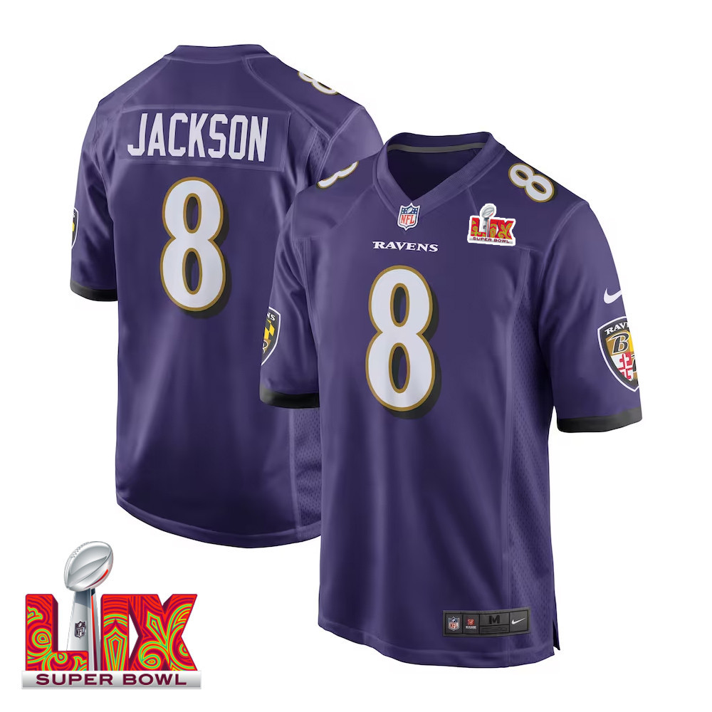 Lamar Jackson #8 Baltimore Ravens Super Bowl LIX Purple NFL Jersey Men's