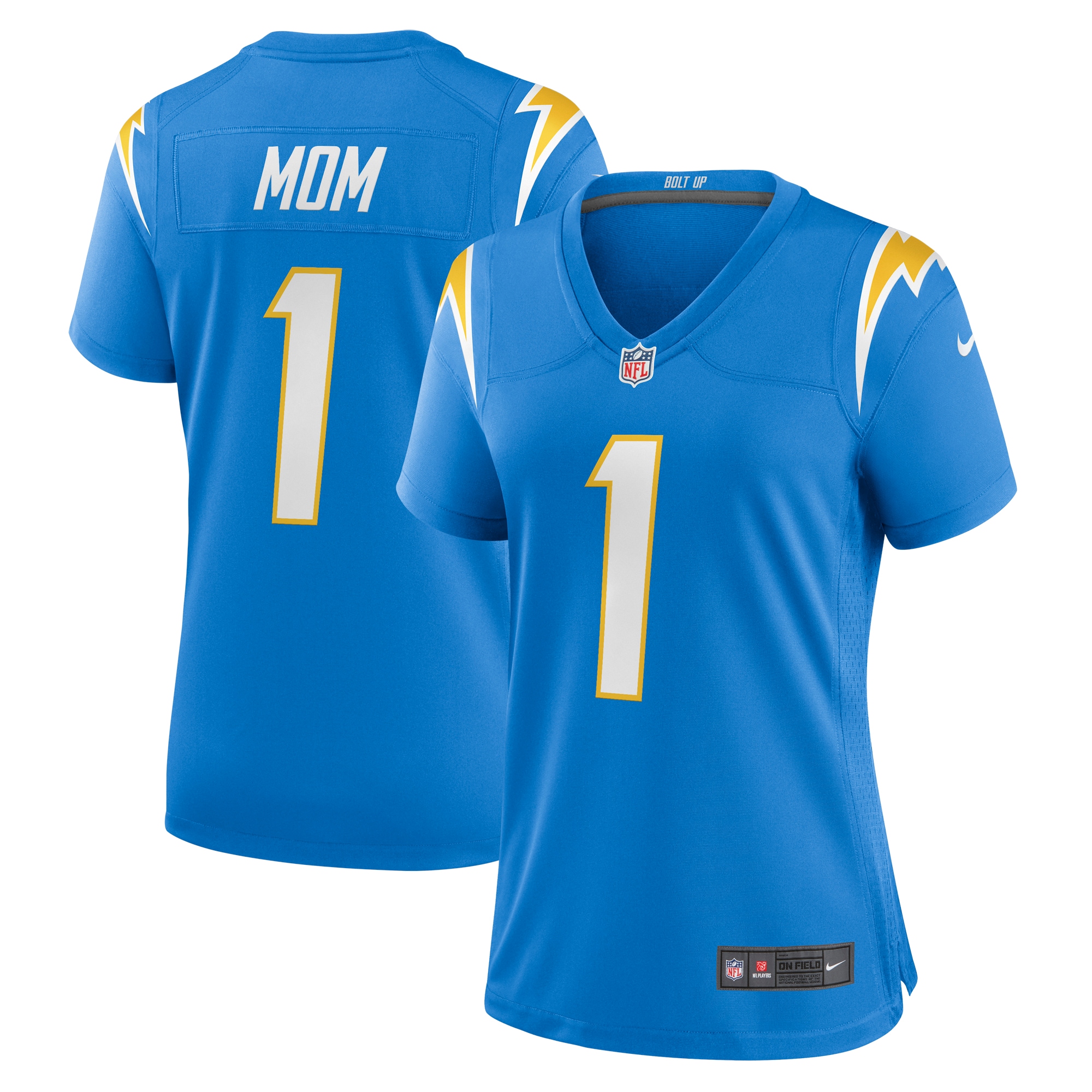 Los Angeles Chargers Number 1 Mom Powder Blue Game NFL Jersey Women's