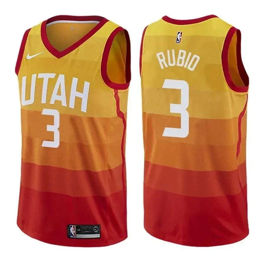 Utah Jazz Ricky Rubio 3 City Edition Gold NBA Jersey Men's
