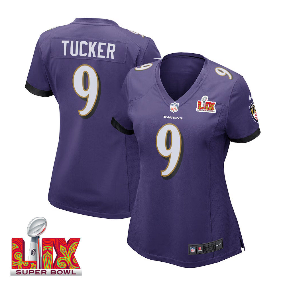 Justin Tucker #9 Baltimore Ravens Super Bowl LIX Purple NFL Jersey Women's