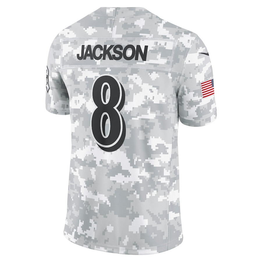 Lamar Jackson 8 Baltimore Ravens 2024 Salute to Service Limited Arctic Camo NFL Jersey Men's