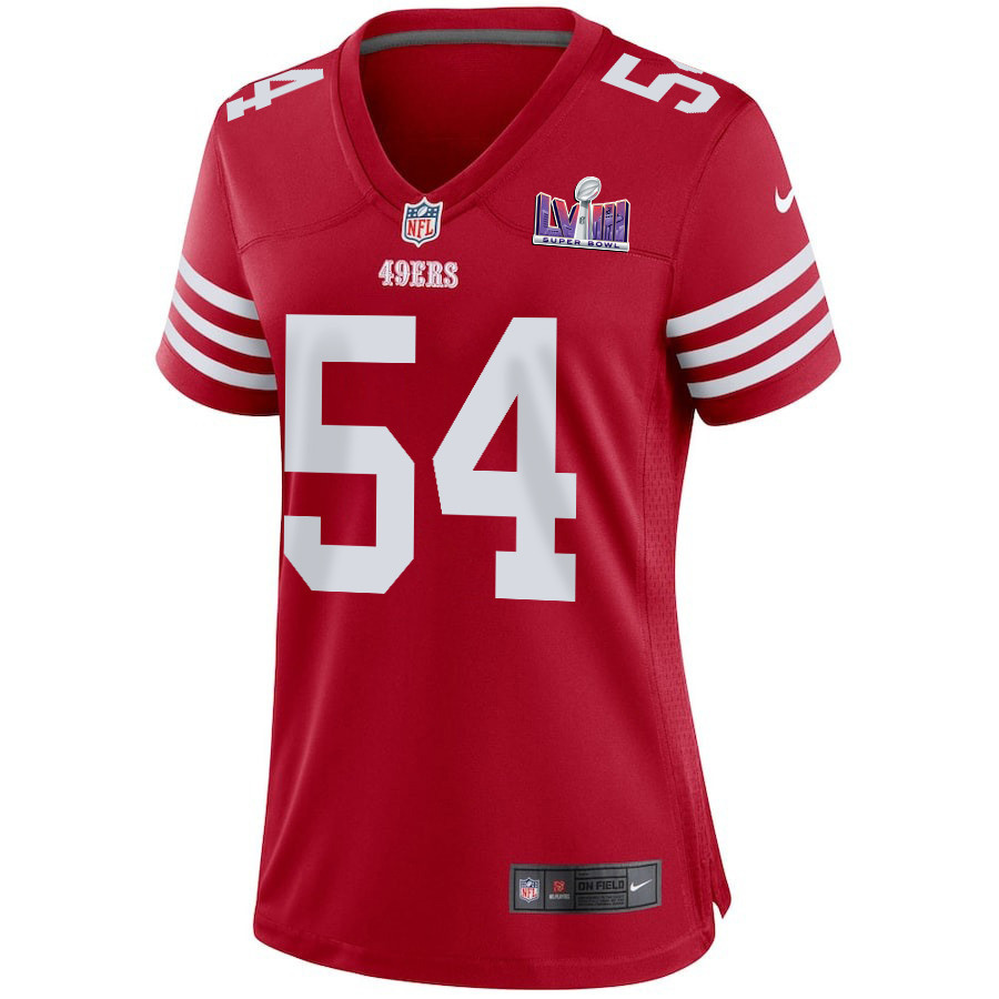 Fred Warner 54 San Francisco 49ers Super Bowl LVIII Patch Game Scarlet NFL Jersey Women's