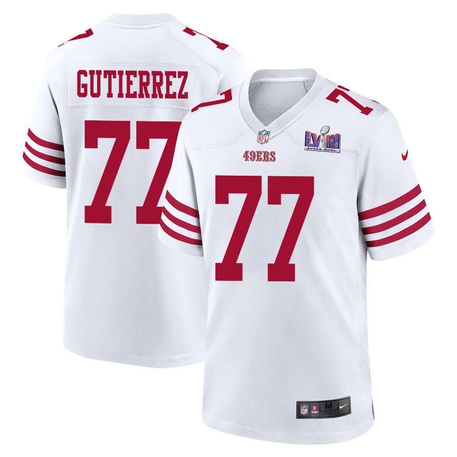 Alfredo Gutierrez 77 San Francisco 49ers Super Bowl LVIII Patch Game White NFL Jersey Men's