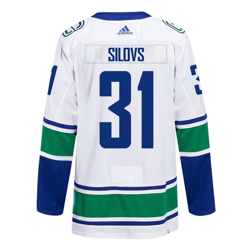 Arturs Silovs 31 Vancouver Canucks 2024 Playoffs Patch Away White NHL Jersey Men's